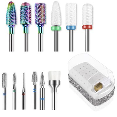 13PCS Nail Drill Bits Set & 30 Holes Nail Bits Holder Case with Cleaning Brush for Home Salon