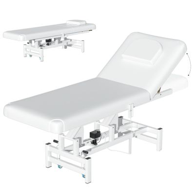 Electric Lift Massage Table with Lockable Wheels, Electric Massage Treatment Table with 4'' Think Premium Foam, 1500Lbs Capacity, Physical Therapy Table with Ajustable Backrest for Facial, Spa (WHITE)