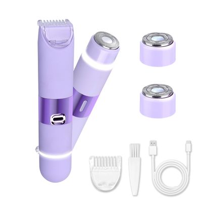Electric Bikini Trimmer for Women, Electric Razors for Women Glow Aura Womens Shaver, Quiet Dual Head Waterproof Cordless Rechargeable Painless Trimmer for Underarms, Legs, Body (Purple)