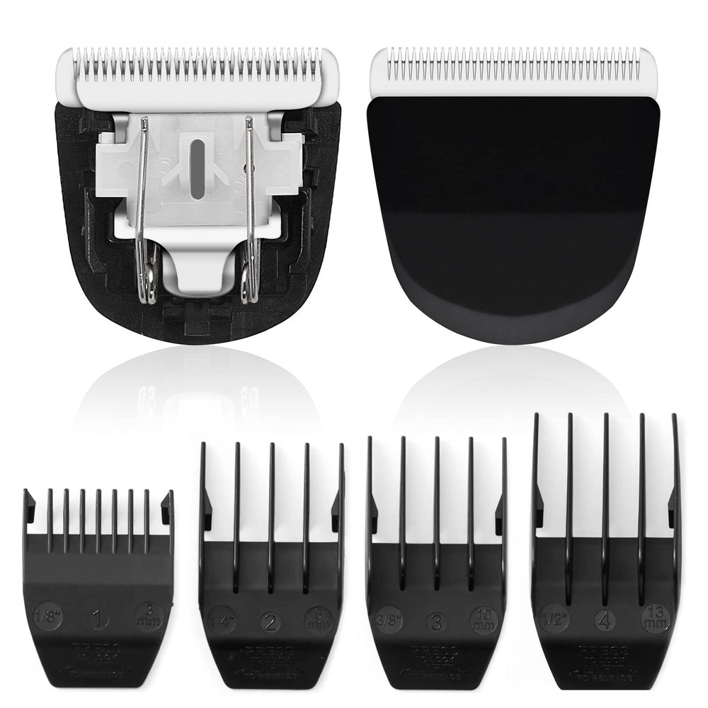 2 Pack Professional Peanut Replacement Blade, 4 Professional Peanut Clipper GuardsPrecision - Ground for Smooth Cutting Snap-On Compatible with Wahl Peanut Clippers & Trimmers #2068-300, Black/Silver