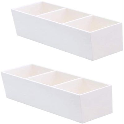 2 Pack of 3 Compartment Makeup Organizer Acrylic Multi-Purpose Makeup Brush and Cosmetic Holder Storage Display Case (White)