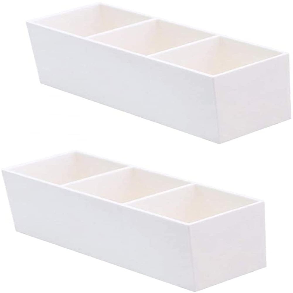 2 Pack of 3 Compartment Makeup Organizer Acrylic Multi-Purpose Makeup Brush and Cosmetic Holder Storage Display Case (White)