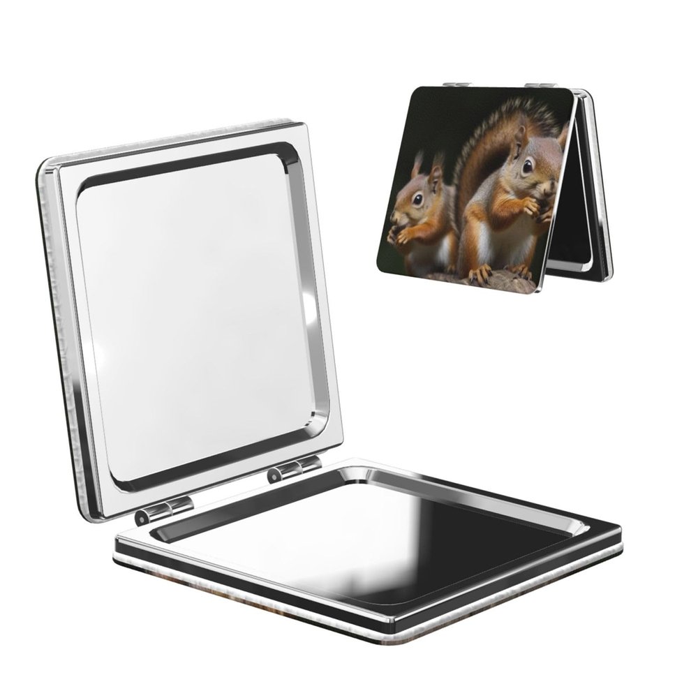 FJWSLCH Squirrel Animal Makeup Mirror Double-Sided 1X/2X Magnifying Mini Travel Cosmetic Mirror for Pocket Purse Clutch, Handheld Beauty Mirrors for Men Women