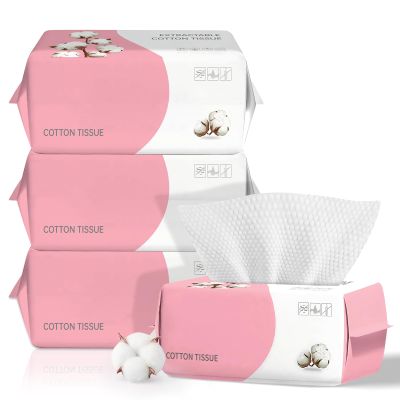 100 Count Disposable Face Towel, Ultra Soft & Thick Washcloths, Biodegradable Facial Towels for Sensitive Skin, Makeup Remover Dry Wipes, Lint-Free Towelettes for Cleansing (4 Pack)