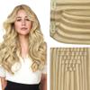 GOO GOO Genius Clip in Hair Extensions, 16inch 120g 7pcs, Seamless PU Clip in Hair Extensions, Virgin Real Human Hair, #P16/22A Light Blonde Highlighted Golden Blonde view 1