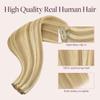 GOO GOO Genius Clip in Hair Extensions, 16inch 120g 7pcs, Seamless PU Clip in Hair Extensions, Virgin Real Human Hair, #P16/22A Light Blonde Highlighted Golden Blonde view 3