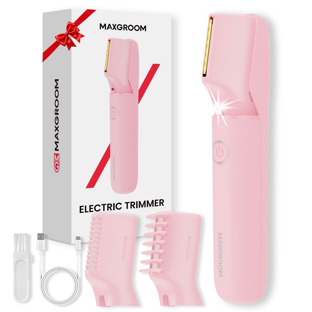 MAXGROOM Electric Razor for Women Pubic Hair - Painless Body Trimmer with LED Light & IPX7 Waterproof, Gentle Bikini Hair Removal for Intimate Area Legs & Armpits (Pink)