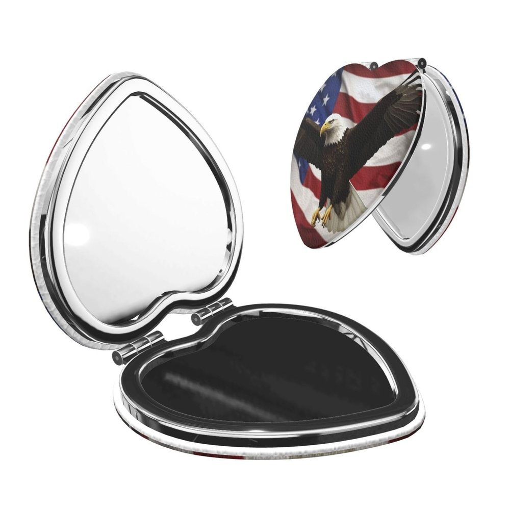 FJWSLCH American Flag Fly Eagle Makeup Mirror Double-Sided 1X/2X Magnifying Mini Travel Cosmetic Mirror for Pocket Purse Clutch, Handheld Beauty Mirrors for Men Women
