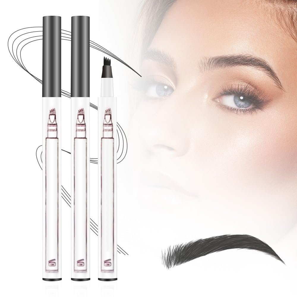 2PCS 3D Magic Microblading Eyebrow Pencil,2025 New 4 Head Split Waterproof Long lasting Wild Eyebrow Pen,Upgrade Fine Stroke Eyebrow Pen Makeup Long-Lasting Eyebrow Pencil Stay All Day (Gray)