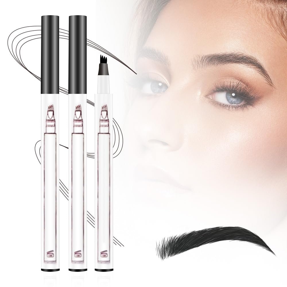 2PCS 3D Magic Microblading Eyebrow Pencil,2025 New 4 Head Split Waterproof Long lasting Wild Eyebrow Pen,Upgrade Fine Stroke Eyebrow Pen Makeup Long-Lasting Eyebrow Pencil Stay All Day (Black)