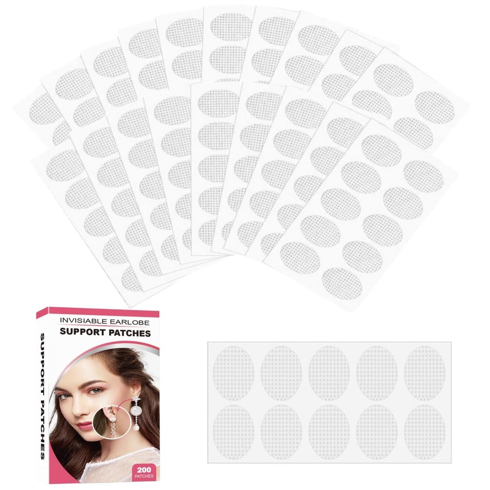 Earring Support Patches - 200 Pcs Clear Ear Lobe Support Patches for Earrings, Earring Backs Lifters Replacements Stickers for Heavy Earrings Droopy Ears, Protects Healthy Ear Lobes from Tearing