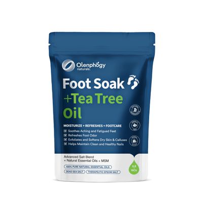 Olenphogy 16oz Tea Tree Oil Foot Soak with Epsom Salt - For Stinky Feet, Softens Calluses, Cracked Heel Care, Toenail Repair - Epsom Salts for Soaking, Pedicure Foot Spa for Women, Men