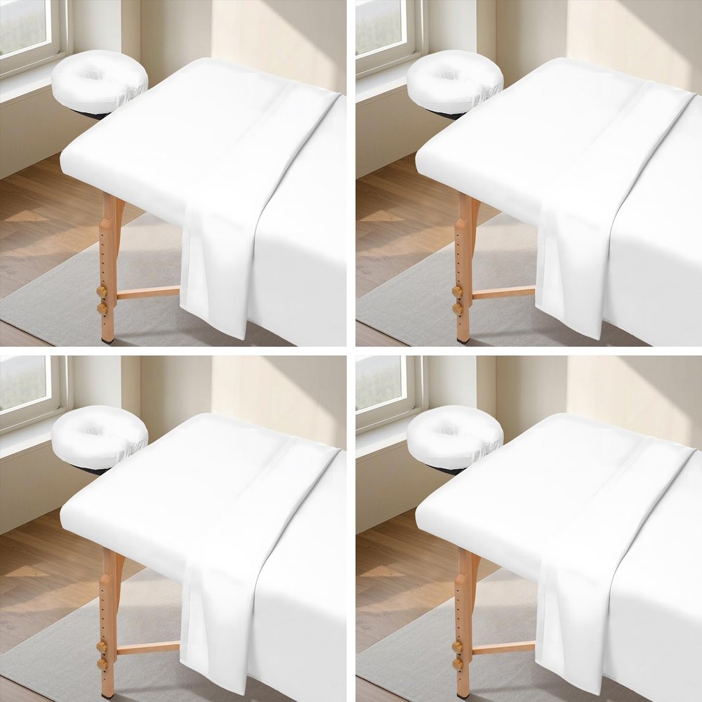 FAHKNS 4 Sets Premium Microfiber Massage Table Sheets Set, 3 Piece Set Ultra-Light Massage Table Cover, Soft Massage Sheets Sets Include Flat Sheet, Fitted Sheet, and Massage Face Rest Cover, White