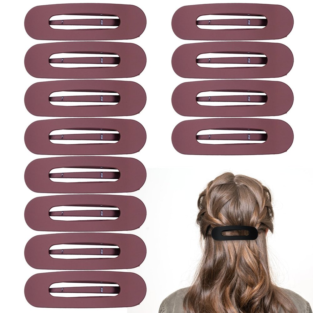 12Pcs Hair Claw Clips 4.3Inch Medium Sizes, Square,Non - Slip Matte Finish Strong Hold Clips for Thick, Curly, Thin Hair, Women Black Hair Accessories(Wine Red)