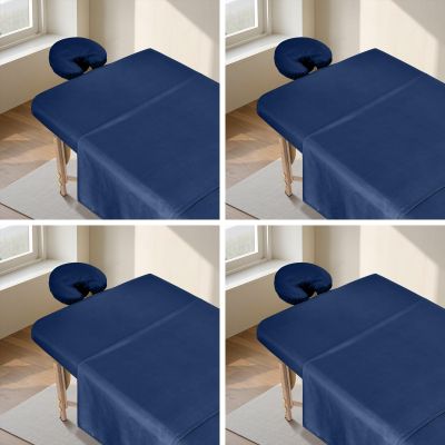 4 Sets Premium Microfiber Massage Table Sheets Set, 3 Piece Set Ultra-Light Massage Table Cover, Soft Massage Sheets Sets Include Flat Sheet, Fitted Sheet, and Massage Face Rest Cover, Blue