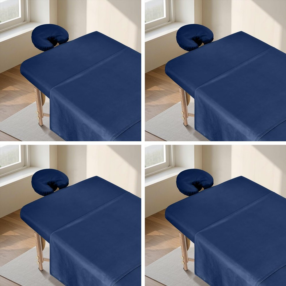 4 Sets Premium Microfiber Massage Table Sheets Set, 3 Piece Set Ultra-Light Massage Table Cover, Soft Massage Sheets Sets Include Flat Sheet, Fitted Sheet, and Massage Face Rest Cover, Blue