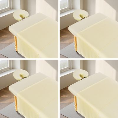FAHKNS 4 Sets Premium Microfiber Massage Table Sheets Set, 3 Piece Set Ultra-Light Massage Table Cover, Soft Massage Sheets Sets Include Flat Sheet, Fitted Sheet, and Massage Face Rest Cover, Beige