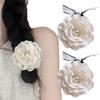 2Pcs Beige Rose Lace Elastic Hair Ties with Pearl Large Ponytail Holders Faux Pearls Floral Hair Ropes Headwear Scrunchies French Rubber Band Hair Accessories view 1