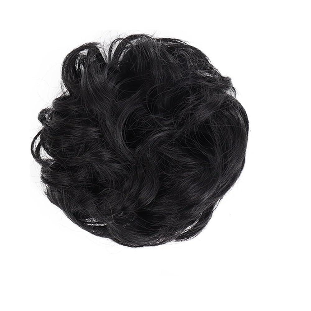 zhongxlla Hair Bun Messy Ponytail Wig - Voluminous Curly Hairpiece with Elastic Bun for Women Girls(Black)