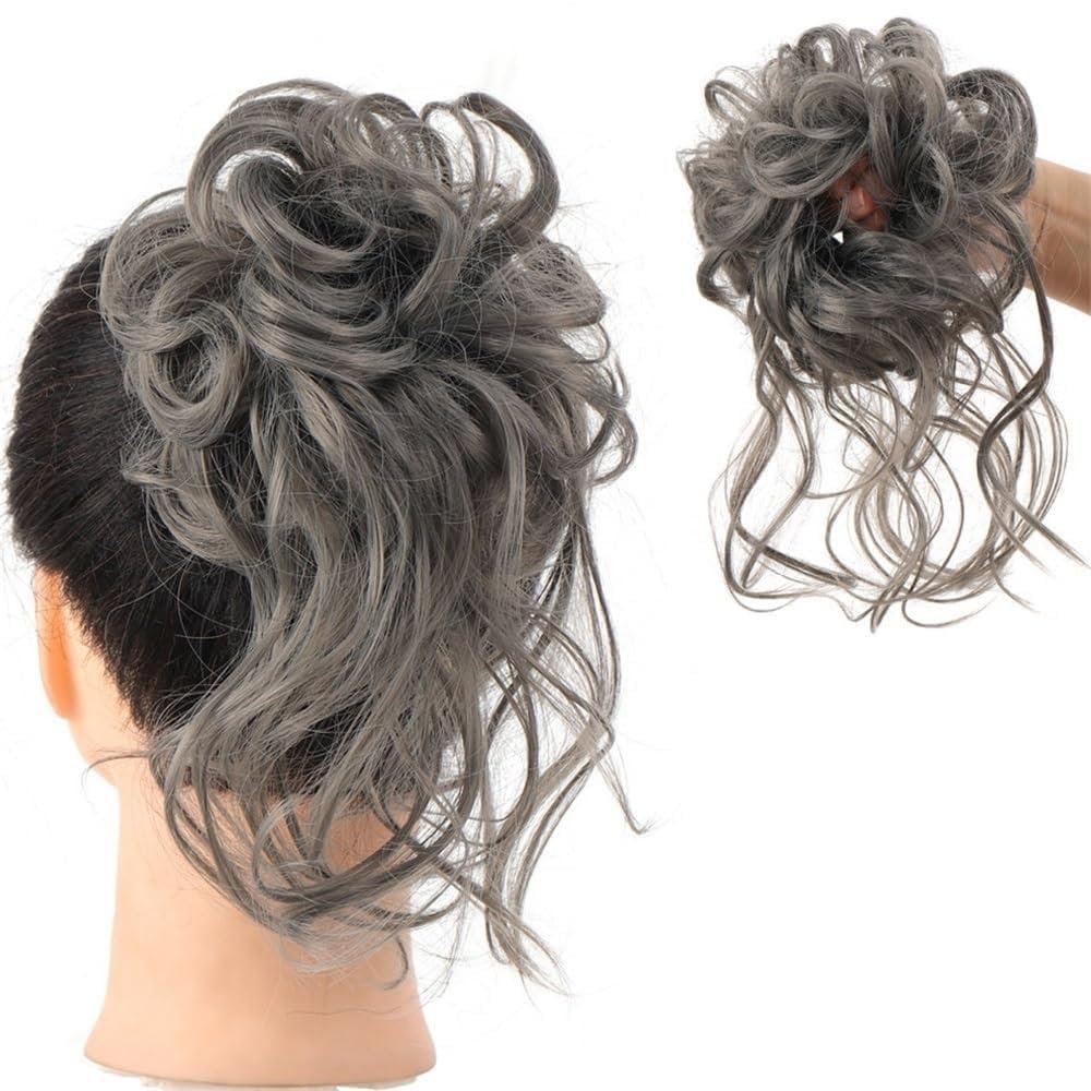 QIXUEZHENG Hair Bun, Fluffy No-Scrunch Puff Buns Hair Bands for Effortless Updo Styling Women's(Gray)