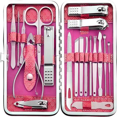 BesPick 19 Pieces Fingernail and Toenail Professional Manicure Pedicure Nail Clippers Set Stainless Steel Nail Cutter Scissors Grooming Kit with Luxurious Travel Case (Red)
