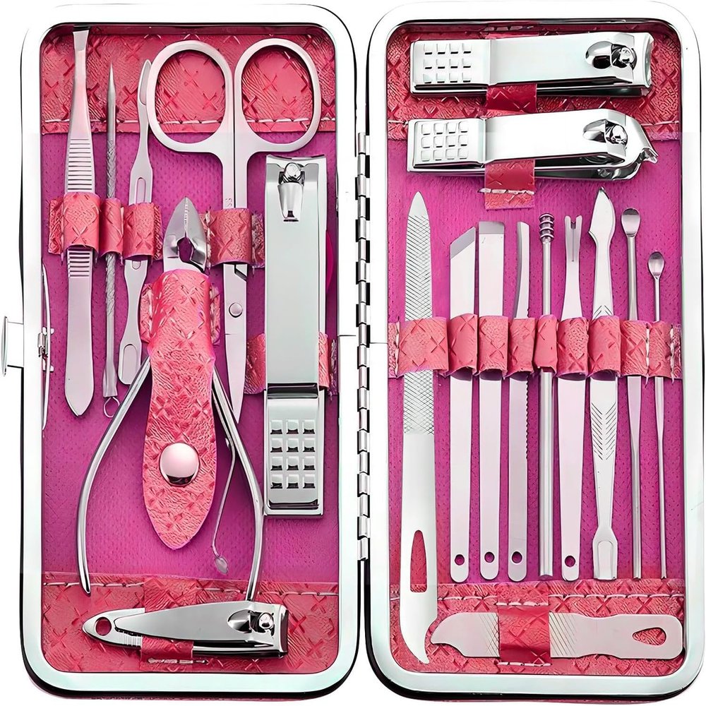 BesPick 19 Pieces Fingernail and Toenail Professional Manicure Pedicure Nail Clippers Set Stainless Steel Nail Cutter Scissors Grooming Kit with Luxurious Travel Case (Red)
