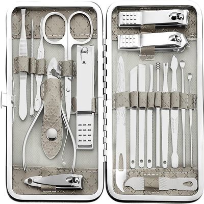 BesPick 19 Pieces Fingernail and Toenail Professional Manicure Pedicure Nail Clippers Set Stainless Steel Nail Cutter Scissors Grooming Kit with Luxurious Travel Case (Gray)