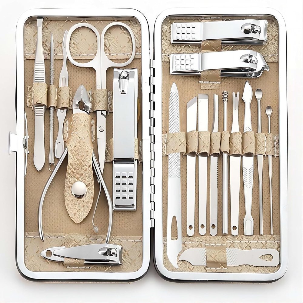 BesPick 19 Pieces Fingernail and Toenail Professional Manicure Pedicure Nail Clipper Set Stainless Steel Nail Cutter Scissors Grooming Kit with Luxurious Travel Case (Gold)