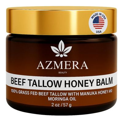 Azmera Beauty 100% Grass-Fed Beef Tallow Balm For Skin Manuka Honey MGO 263+, Organic Beeswax & Olive Oil  Handmade All-Natural Skincare for Soft, Smooth Skin (2oz, Unscented + Moringa oil)