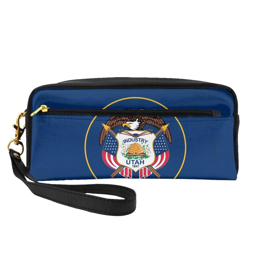 SamLng Utah Flag Print Leather Small Makeup Bag Travel Toiletry Bag, Women Purse, Reusable Cosmetic Accessories Organizer