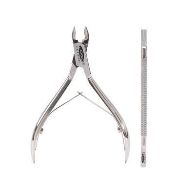 Cricket Logo Student Jaw Nipper and Cuticle Pusher Nailcare Set, Hand and Feet Maintenance, Nickel Plated