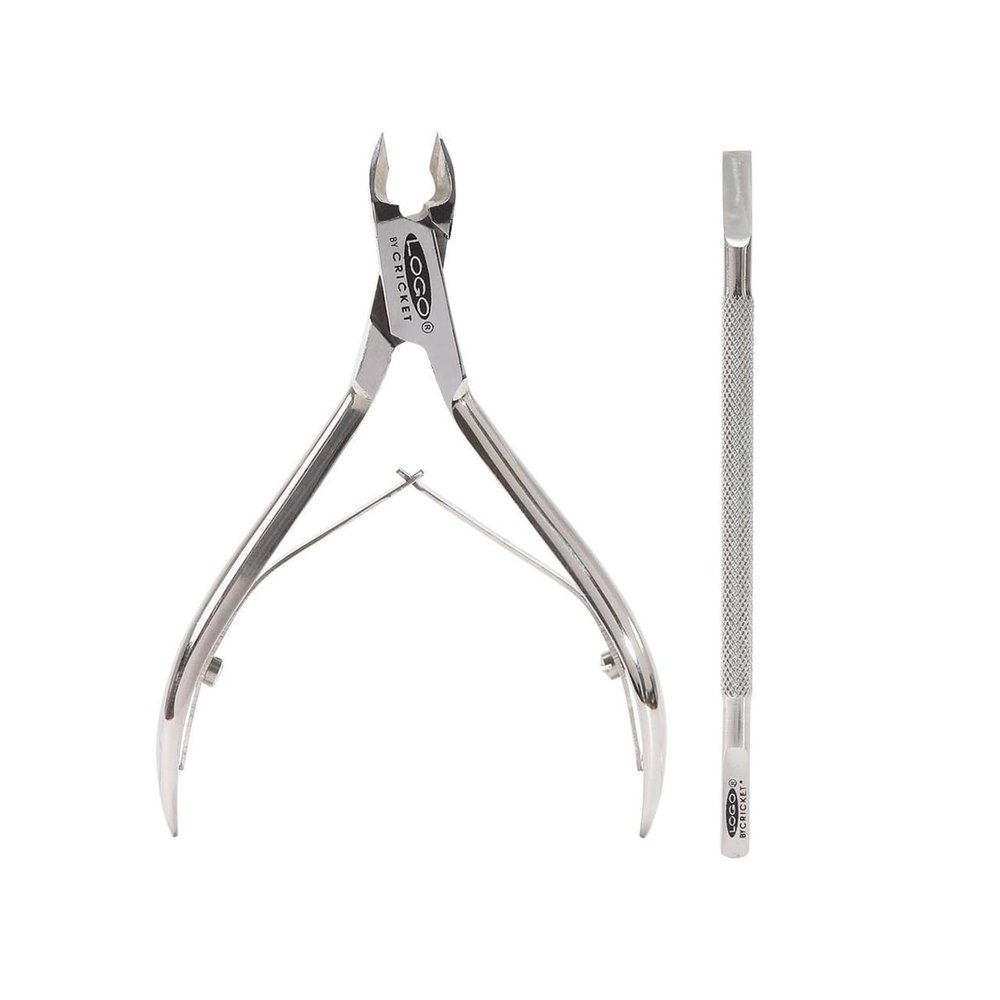 Cricket Logo Student Jaw Nipper and Cuticle Pusher Nailcare Set, Hand and Feet Maintenance, Nickel Plated