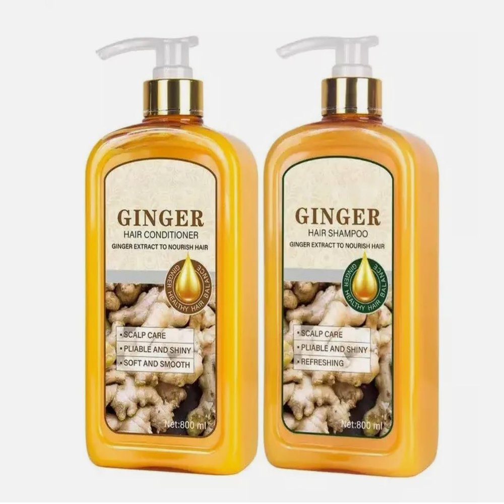 Ginger Hair Care Set, Shampoo and Conditioner with Ginger Extract, 800ml Each, Scalp Care and Nourishing Formula