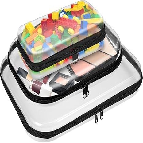 Calantre 3PCS Clear Zipper Cases, Portable Clear Organizer Pouches for Travel, Double Zippered Hard Shell Plastic Case, Cosmetic Bag for Make Up Tools, Toiletries, Toy Storage (Black, 1 Pack)