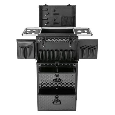 Dodoam 4-Layer Rolling Makeup Case with Lock, 33lbs Capacity, Retractable Tray & Universal Wheels, Categorized Storage, for Hairstylists, Makeup Artists, and Beauty Professionals