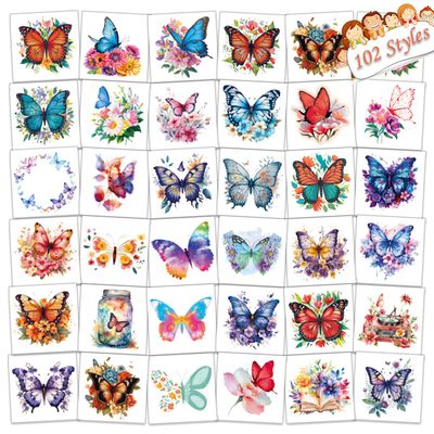 102 PCS Individually Wrapped Butterfly Temporary Tattoos for kids - Flower Temporary for Girls Boy Body Arm Shoulder Cute Tattoos Stickers, Birthday Party Supplies Gifts for Kids