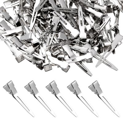 100Pcs Curl Clips for Hair, Metal Silver Duck Billed Clips 1.77 Inch Single Prong Curl Clip Silver Setting Section Hair Clip for Hairs Extensions