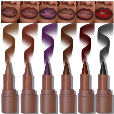BAISEN DIARY 6PCS 2-in-1 Gradient Lip Liner and Lipstick Lip Combo Set - Achieve Flawless Contour and Gradual Ombre Effect with Easy-to-Use Crayon Form and Cone Tip, Dark Brown Black Lip Liner Set