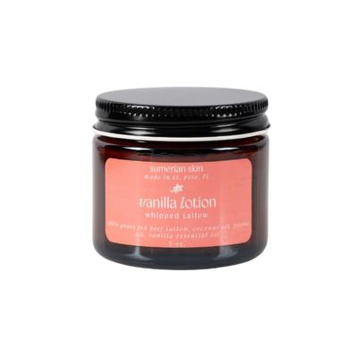 100% Grass Fed & Organic Whipped Beef Tallow Lotion - All Natural - Body + Face Mosturizer for All Skin Types (2 Ounce, Vanilla)