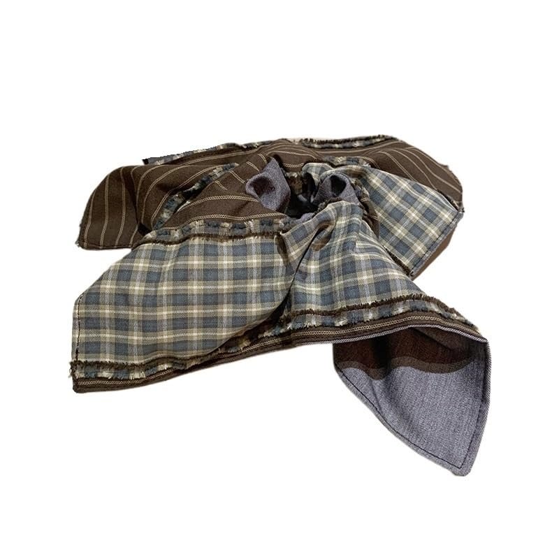 Asymmetric Green Check Double-Sided Hair Ring with Matching Square Scarf - Stylish Hair Accessories(Bottomgray)