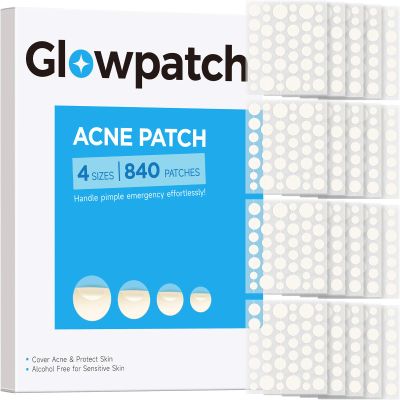 Glowpatch Acne Pimple Patch(840 Counts 4 Sizes), Zit Stickers for Face, Hydrocolloid Spot Stickers, Clear Acne Dots for Covering Zits, Blemishes, and Breakouts