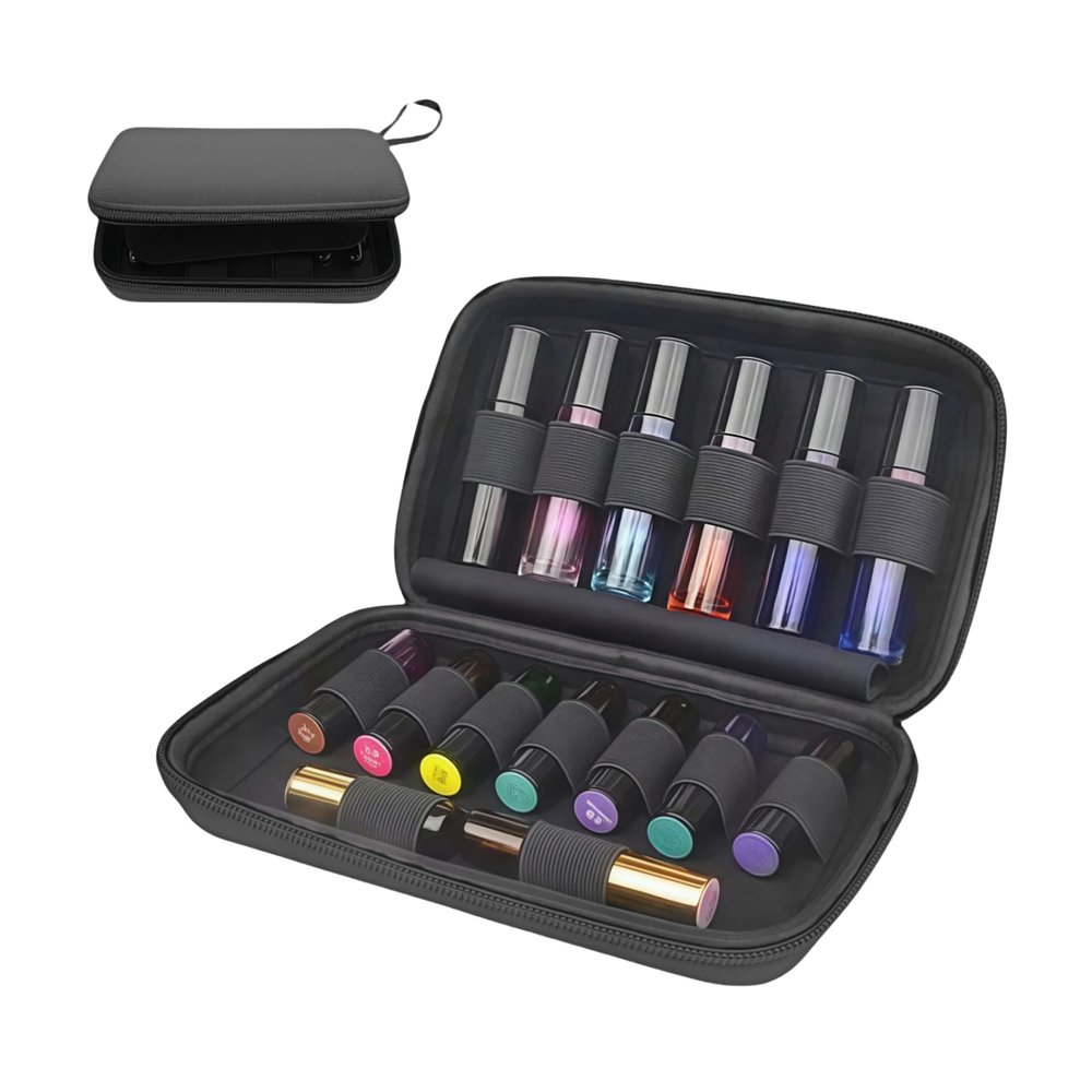 BLIRITEL Essential Oils Organizer Bag, Hard Shell Essential Oil Carrying Case for 15 Bottles, EVA Essential Oil Travel Case for 5ml,10ml Standard and Roller Bottles (Black)