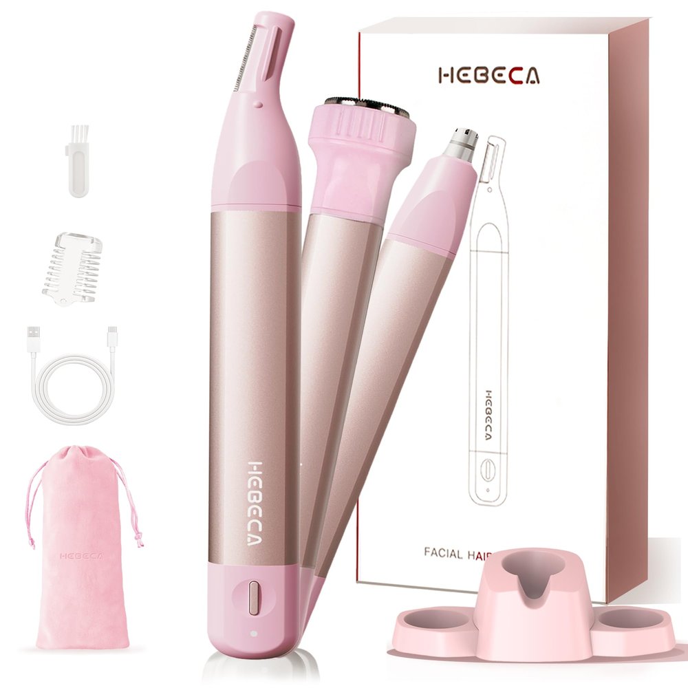 Nose Hair Trimmer for Women 3in1 Facial Hair Removal Trimmers- Rechargeable, Waterproof, Portable with Travel Bag- Trims Nose, Ear, Eyebrow, Peach-Fuzz, Lips, Chin Face Hair Remover (Rose Pink)