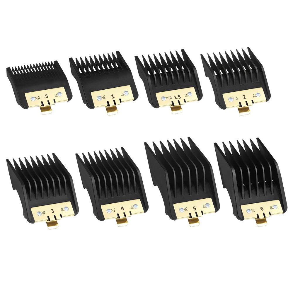 Clipper Replacement Guards with Metal Clip for BabylissPRO Clippers Barberology FX870, FX880, FX825, and FX673 ClippersCutting Lengths 1/16-3/4 ,Black 8 Pack