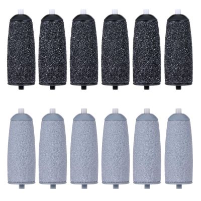 12 Pack Replacement Roller for Flawless Pedi - Extra Coarse & Fine Rollers Attachment Set Compatible with Finish Touch Flawless Pedi Electronic Tool File - Black & Gray
