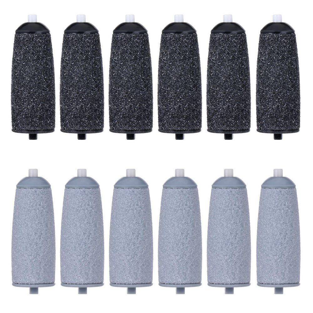 12 Pack Replacement Roller for Flawless Pedi - Extra Coarse & Fine Rollers Attachment Set Compatible with Finish Touch Flawless Pedi Electronic Tool File - Black & Gray