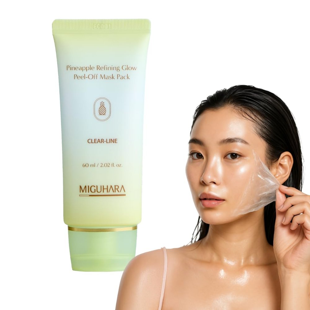MIGUHARA Pineapple Refining Glow Peel-Off Mask Pack, Facial Mask with Pineapple Extract & Jojoba Seed Oil for Hydrated, Glowing Look and Korean Glass Skin Smooth, Radiant Skin (60ml/2.02 fl.oz.)