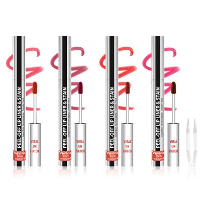 4pcs Lip Stain Peel Off - Lip Liner Stain Long Lasting Waterproof with Tweezer,2-in-1 Lip Liner Matte,Natural Finish,Non-Stick Cup,Stay On All Day,Perfect for Gift(Cocoa+Rose+Nude+Mauve)