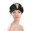Gold White Butterflies Black1 Shower Cap For Women Reusable Double Layers Bathing Bath Cap Hair Caps Waterproof Elastic Band Ladies Spa Salon Shower Hat Hair Caps view 3