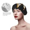 Gold White Butterflies Black1 Shower Cap For Women Reusable Double Layers Bathing Bath Cap Hair Caps Waterproof Elastic Band Ladies Spa Salon Shower Hat Hair Caps view 4